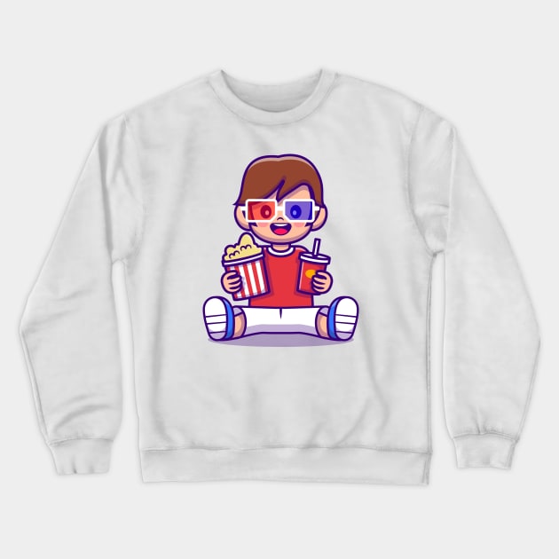 Cute Boy Holding Popcorn And Drink Crewneck Sweatshirt by Catalyst Labs